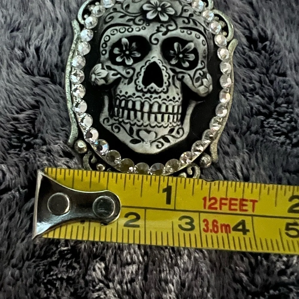 Diamonds and Coal Crystal Sugar Skull Pendant Necklace 12in